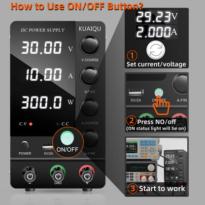 KUAIQU Adjustable DC Lab Bench Power Supply (30V–120V)