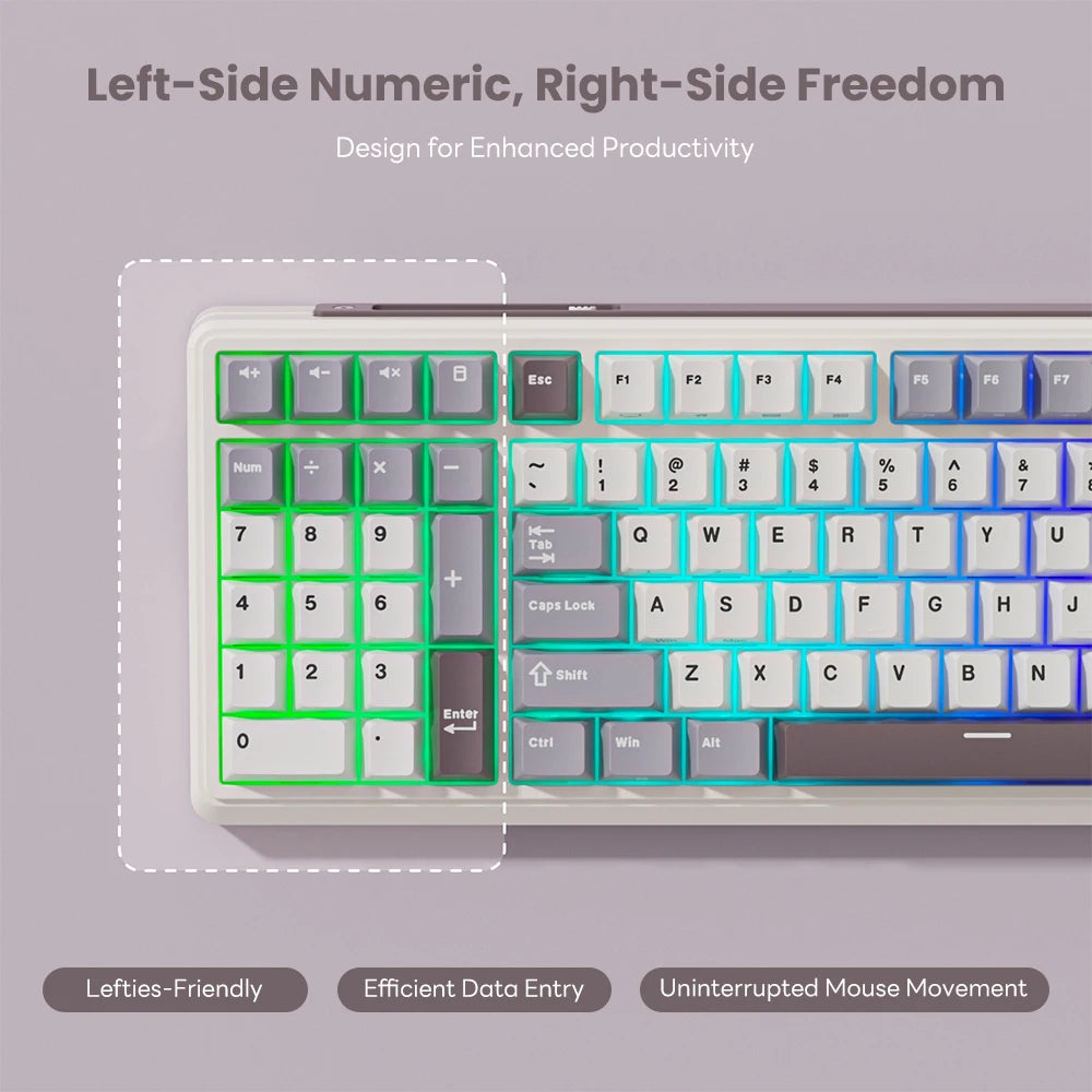 RK ROYAL KLUDGE L98 Left-Handed Mechanical Keyboard – 95%, Gasket, Tri-Mode, RGB, Hot-Swap
