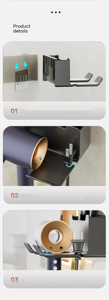 Wall-Mount Hair Dryer Holder with Suction Cup – No Drilling