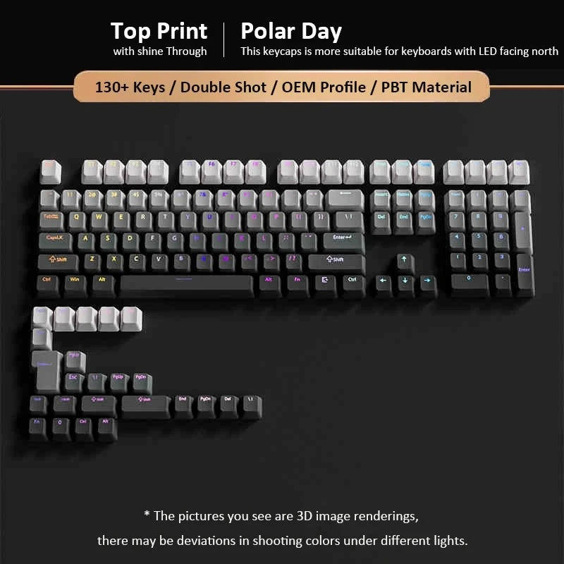 Cherry Profile PBT Keycaps 133+ Keys – White Side-Printed Shine-Through for MX Switches