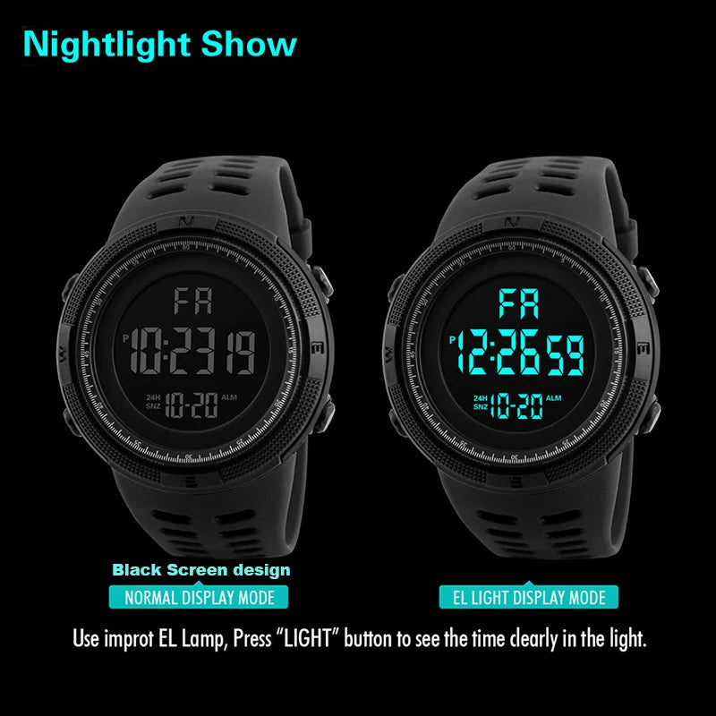 Military LED digital watch by R.E.D. Shopping with luminous display and multifunction features for men, teens, and kids.