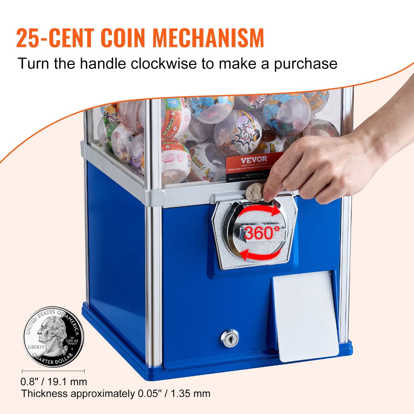VEVOR Gumball Machine 25" – 230 Capsule Toy Vending, Coin Operated, Blue/Red