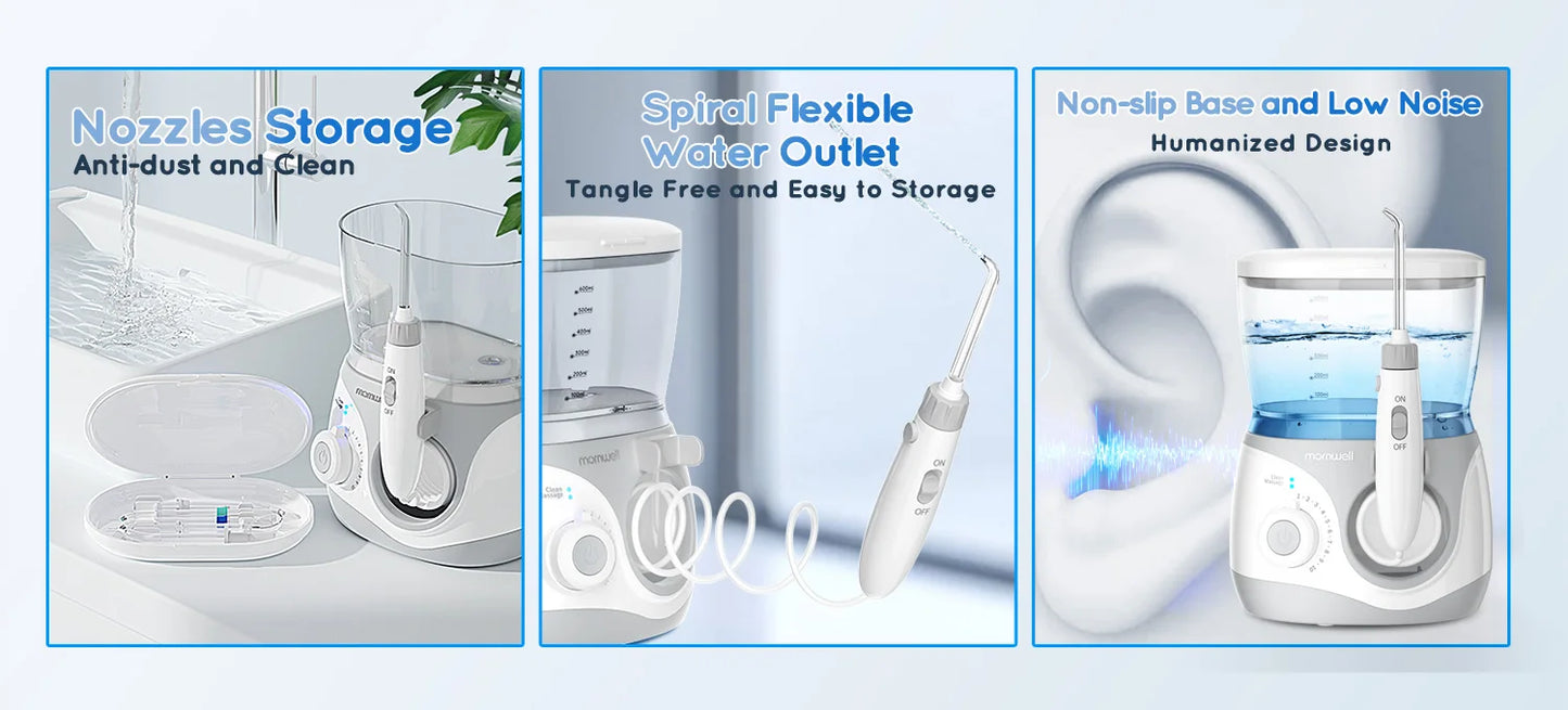 Home Water Flosser 600ml | 10 Pressure Settings | 6 Nozzles | EU Plug | Professional Oral Irrigator