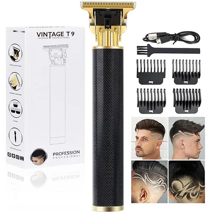 R.E.D. Shopping T9 Professional Hair Clipper with USB fast charging, suitable for beard and body trimming, black and silver design