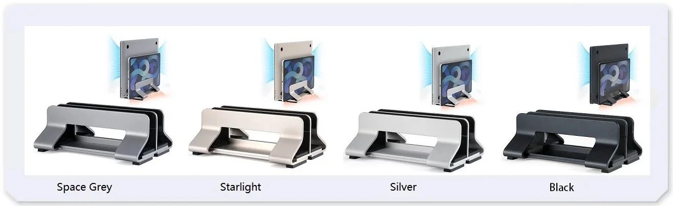 Aluminum Vertical Laptop Stand – Tool-Free, Adjustable 12–30mm, for MacBook, Lenovo, HP, Dell and More