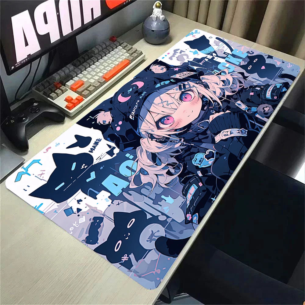 Kawaii Girls & Cat Graffiti Deskmat 900x400 – Anime Gaming Mouse Pad, Waterproof, Non-Slip