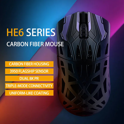 IROK HE6 Ultra Wireless Gaming Mouse – 30000 DPI, Carbon Fiber, PAW3950, Dual Mode, E-Sports