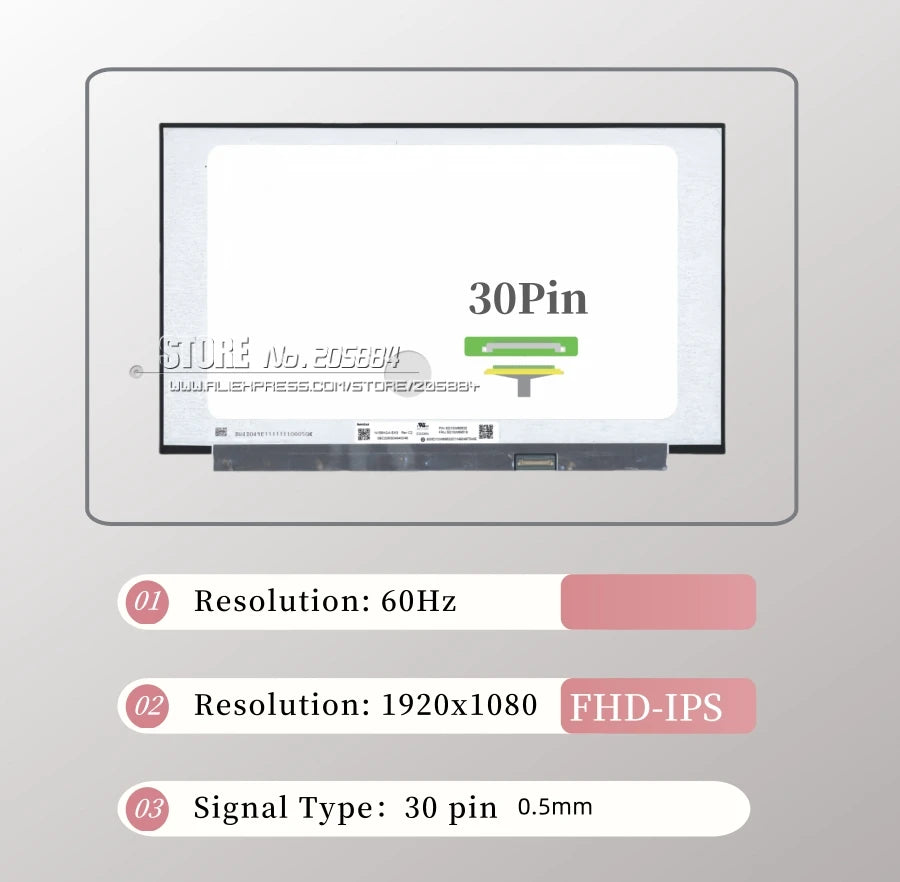 Lenovo IdeaPad Slim 3 15.6" FHD LCD Screen Replacement – 30-Pin (15AMN8, 15IRH8, 15IRU8)
