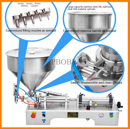 Pneumatic Paste & Liquid Filling Machine – Adjustable Cream Filler with 30L Hopper