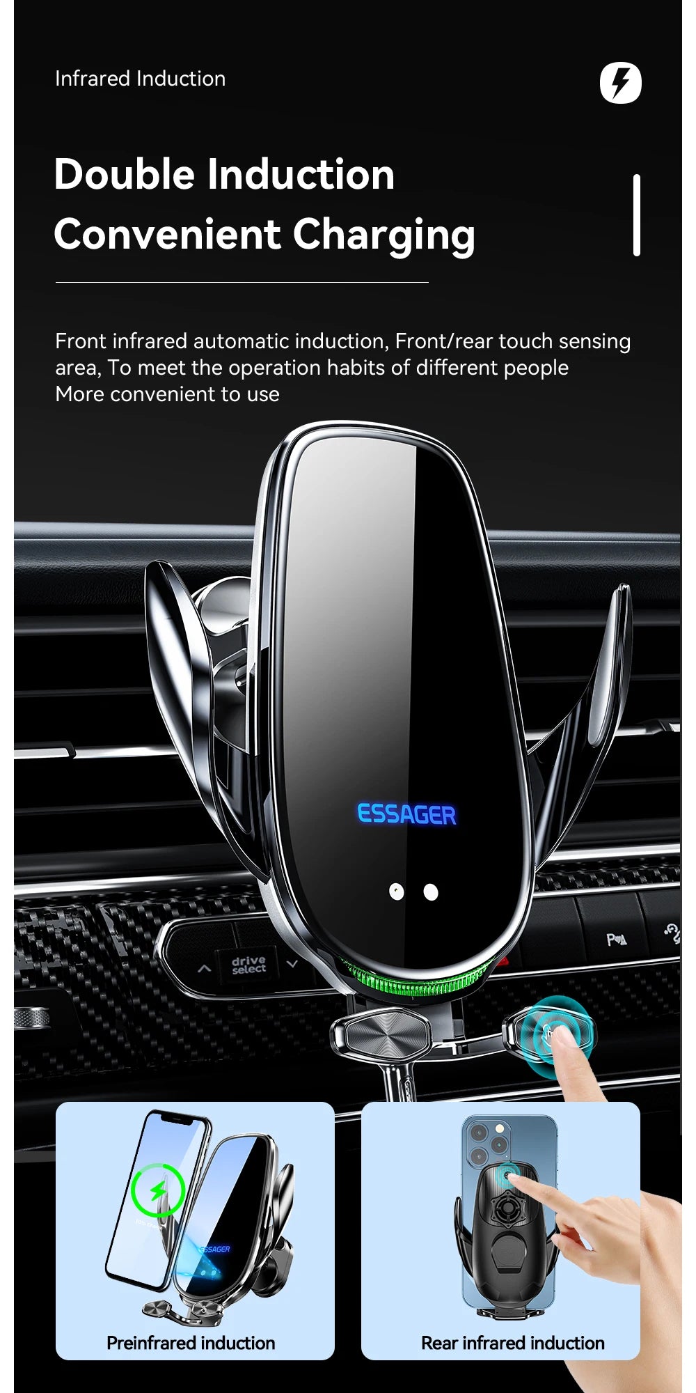 Essager 15W Wireless Car Charger Air Vent Mount – Fast Charging for iPhone, Xiaomi & Huawei