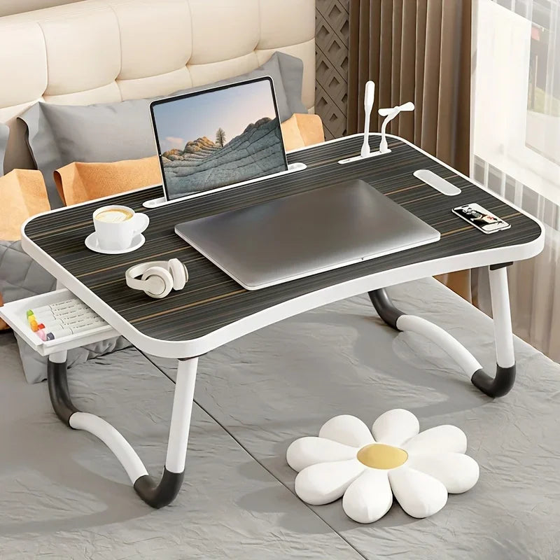 Portable Laptop Desk with USB Light & Fan – Foldable Adjustable Table for Bed & Sofa