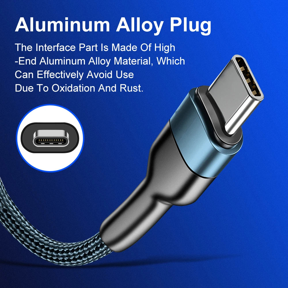 5A USB to Type-C Fast Charging Cable – Nylon Braided, for iPhone, Samsung, Xiaomi, Huawei