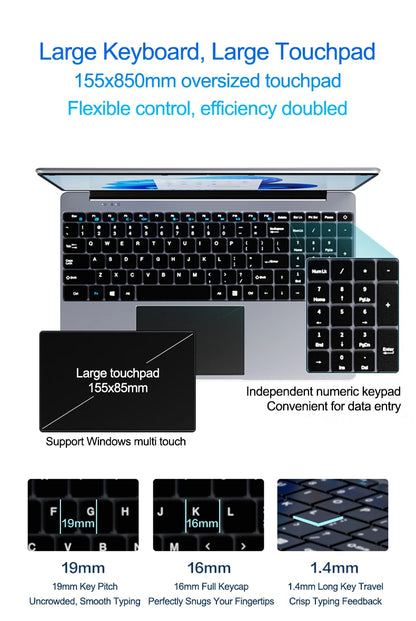 15.6" Portable Laptop – Intel 6500Y, 32GB RAM, Up to 2TB SSD, Backlit, Fingerprint