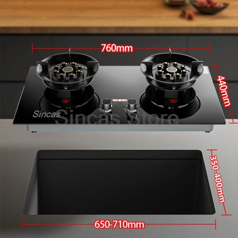 Sincas Two-Burner Gas Stove | 4.2–8.5KW | LPG & Natural Gas | Ceramic Glass | Desktop
