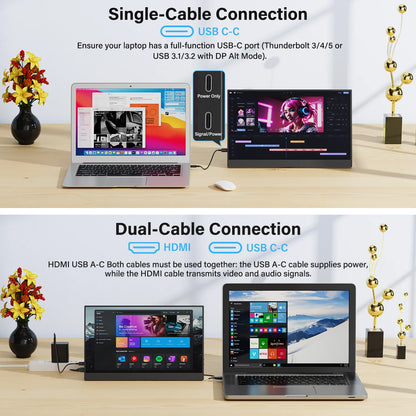 Amoudo 15.6" Portable Monitor – 1080P IPS, USB-C, Mini HDMI, VESA, Penhole Stand