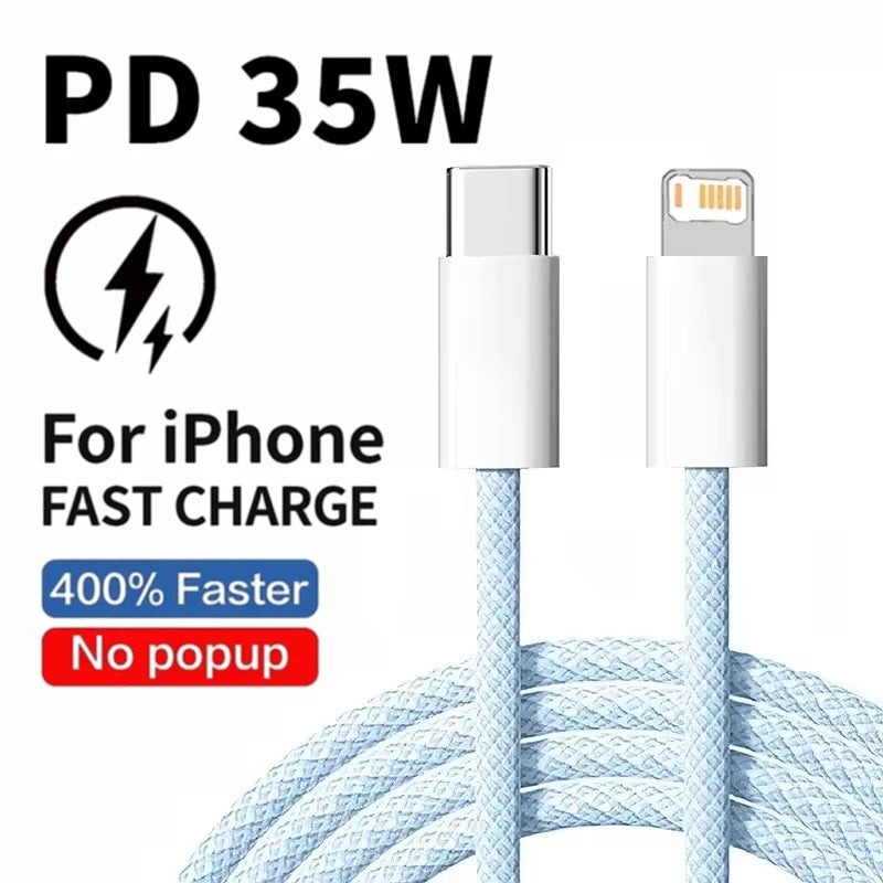 35W Braided USB-C to Lightning Fast Charge Cable for iPhone – 1m / 2m