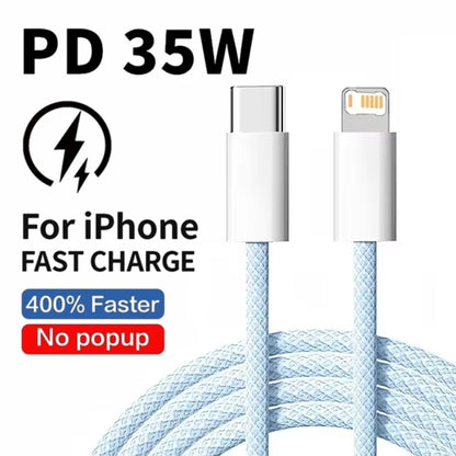 35W Braided USB-C to Lightning Fast Charge Cable for iPhone – 1m / 2m