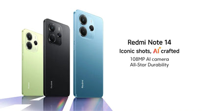 Xiaomi Redmi Note 14 smartphone with 6.5-inch display, quad-camera setup including 108MP main camera, in black color