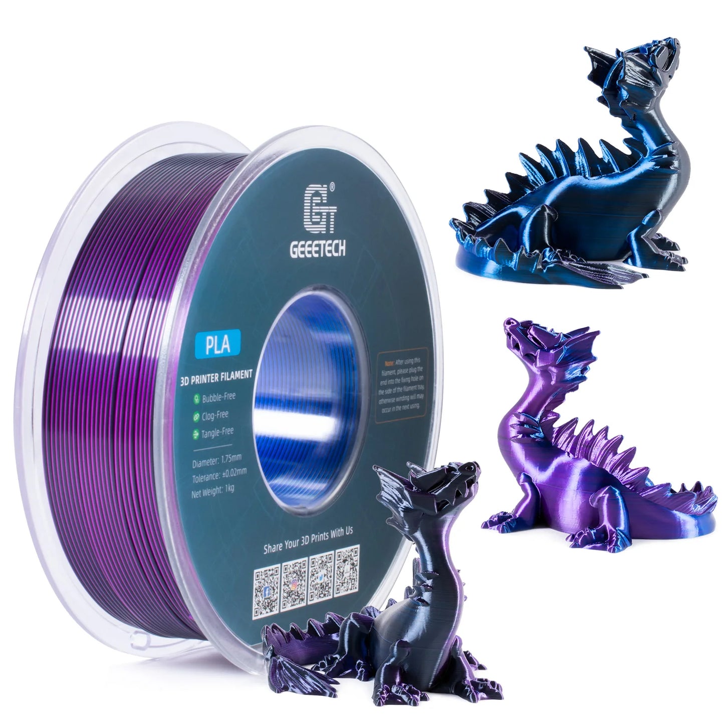 Geeetech Tri-Color Silk PLA Filament 1.75mm – 1KG Spool, Vacuum Packed