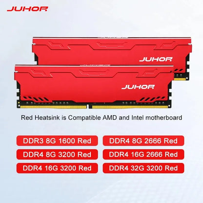 JUHOR Desktop RAM – DDR4 8GB/16GB/32GB 2666/3200MHz & DDR3 8GB 1600MHz with Heatsink