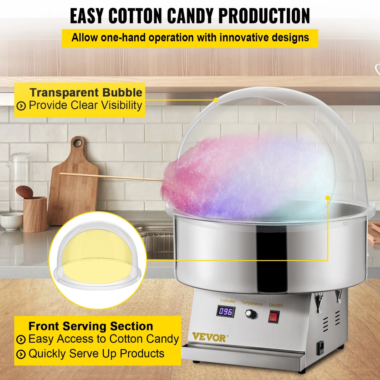 SucceBuy 21" Commercial Cotton Candy Machine Cover – Clear Bubble Shield Dome