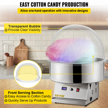SucceBuy 21" Commercial Cotton Candy Machine Cover – Clear Bubble Shield Dome