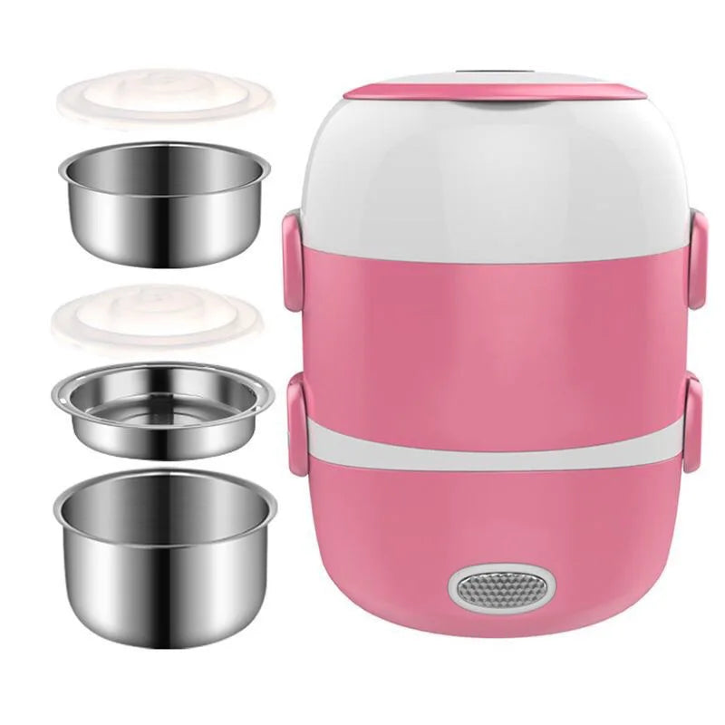 Electric Heating Lunch Box – 2L, 1-3 Layer, Portable Bento Box Rice Cooker, 200W Stainless Steel | 110V | US/EU/UK