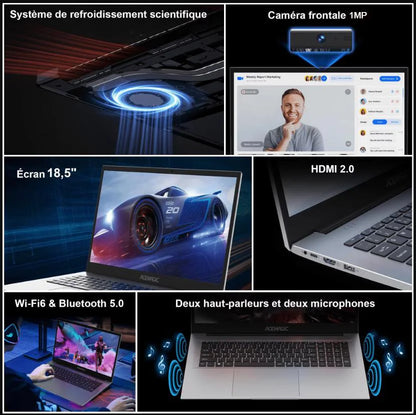 KAMRUI 18.5" Laptop — Intel N150 Quad-Core, 16GB DDR4, 512GB M.2 SSD, 8000mAh Battery, Windows 11 Pro