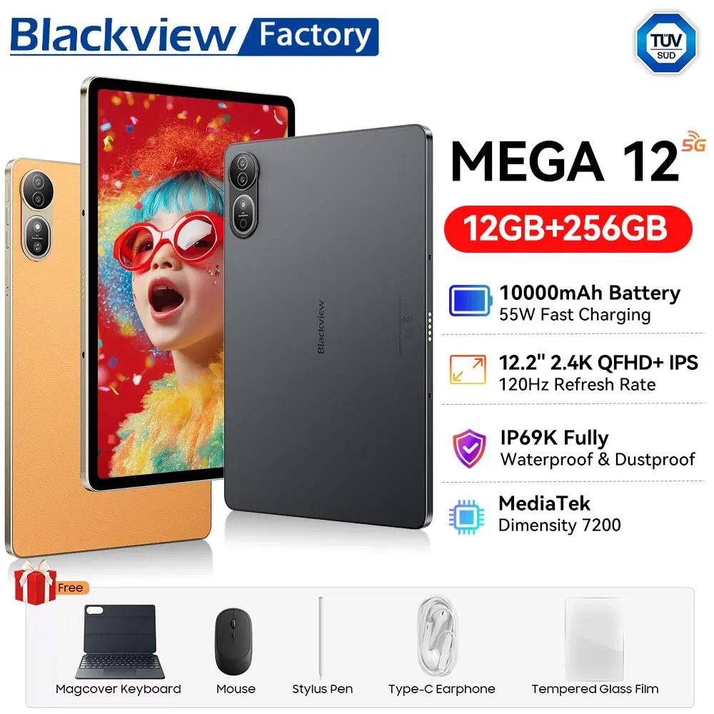 Blackview MEGA 12 5G Tablet – 12.2" 2.4K 120Hz, Dimensity 7200, 50MP, 10000mAh, Android 16