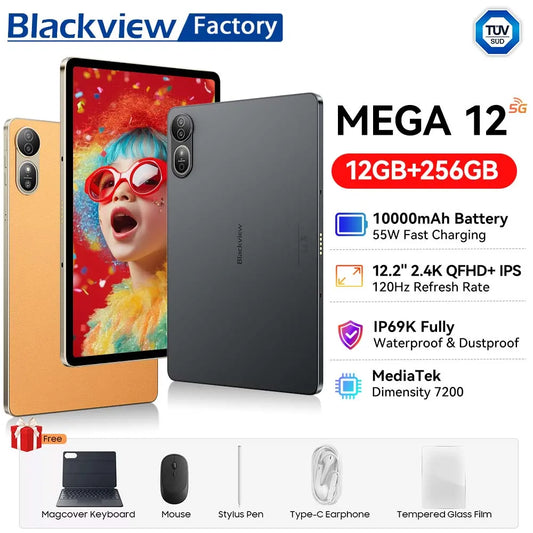 Blackview MEGA 12 5G Tablet – 12.2" 2.4K 120Hz, Dimensity 7200, 50MP, 10000mAh, Android 16