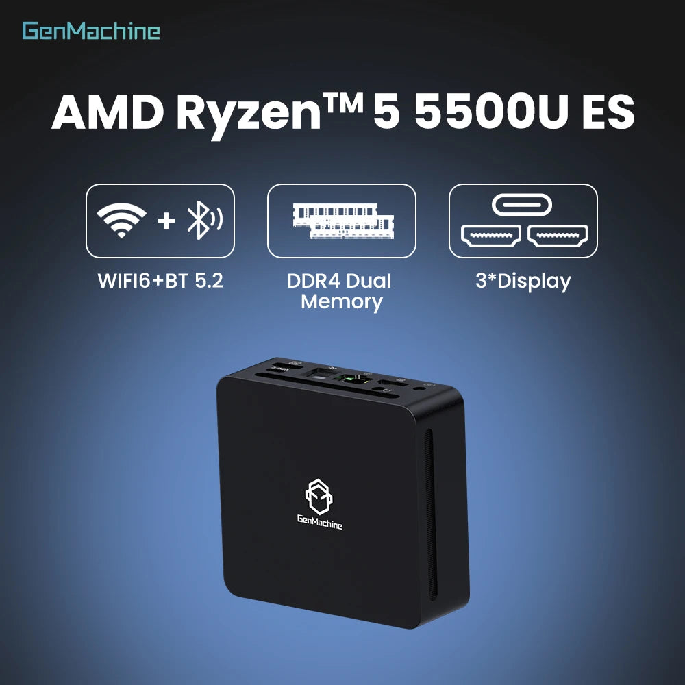 GenMachine Mini PC AMD Ryzen 5 5500U ES – 6 Core, DDR4 3200MHz, WiFi 6, Windows 11