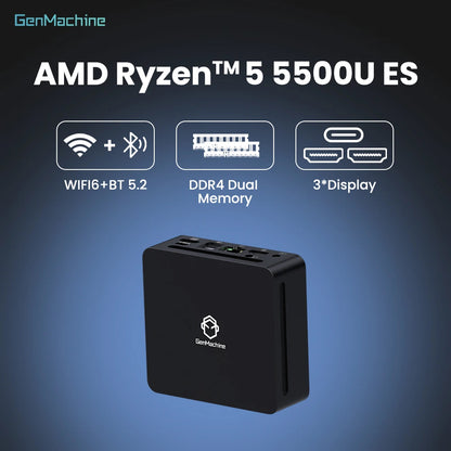 GenMachine Mini PC AMD Ryzen 5 5500U ES – 6 Core, DDR4 3200MHz, WiFi 6, Windows 11