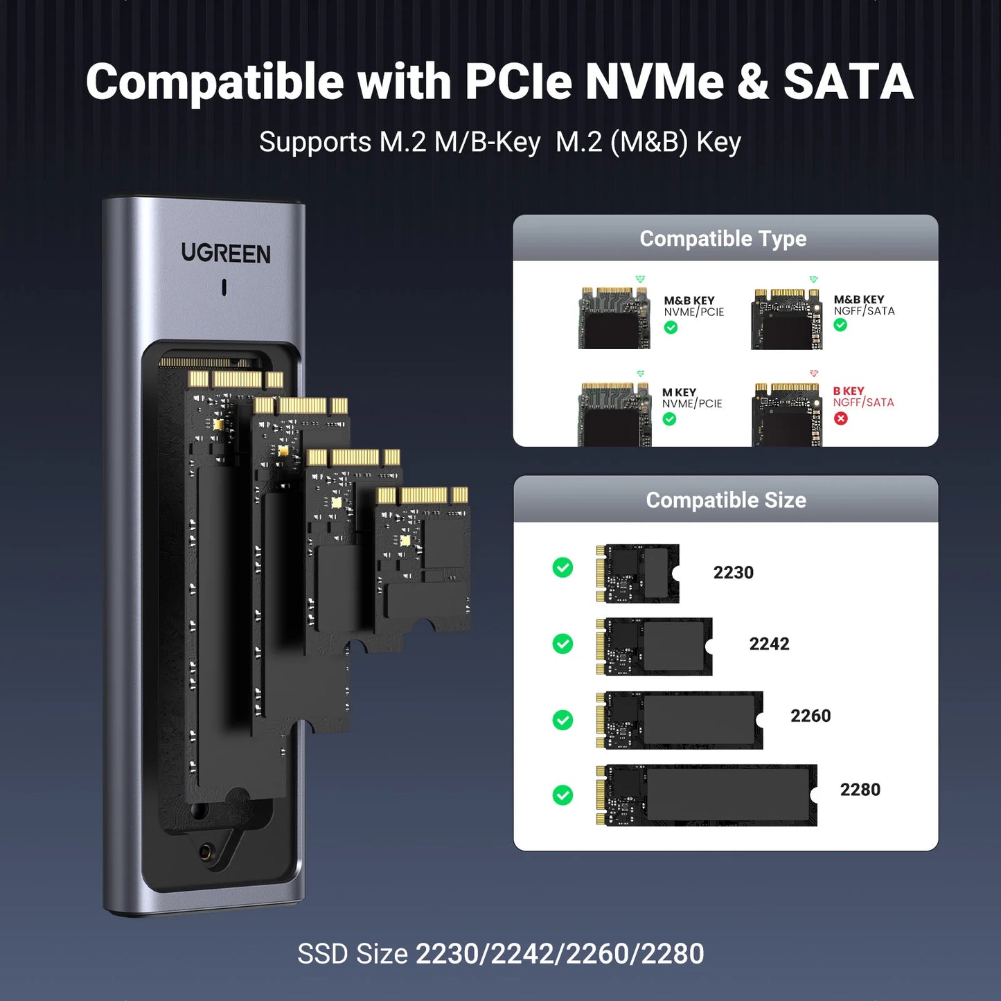 UGREEN M.2 NVMe SSD Enclosure – USB-C 3.2 Gen2 10Gbps Tool-Free External SSD Adapter