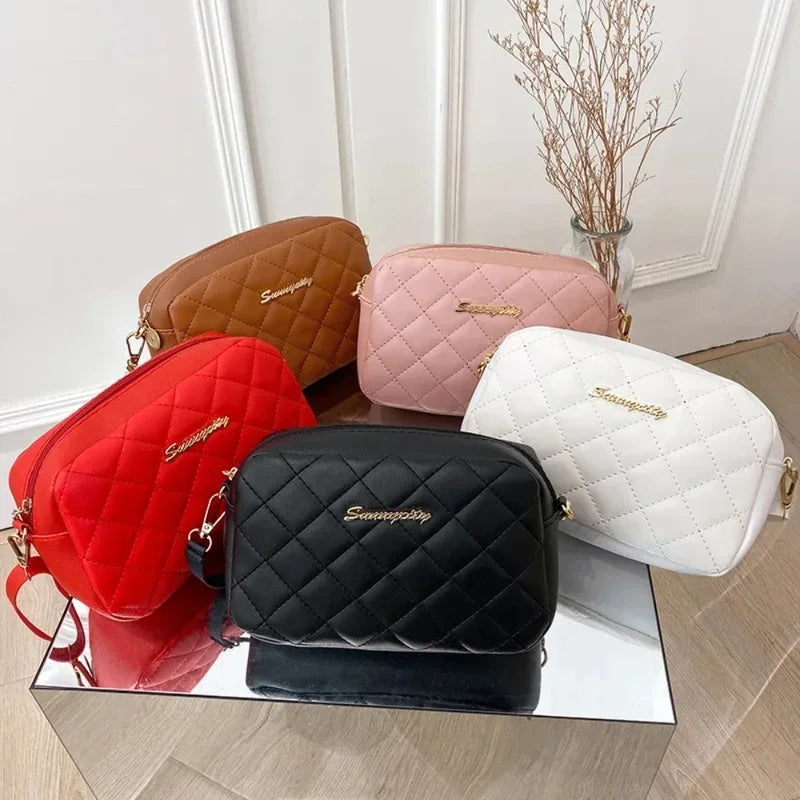 Tassel Diamond Grid Embroidery Crossbody Bag with Chain Strap