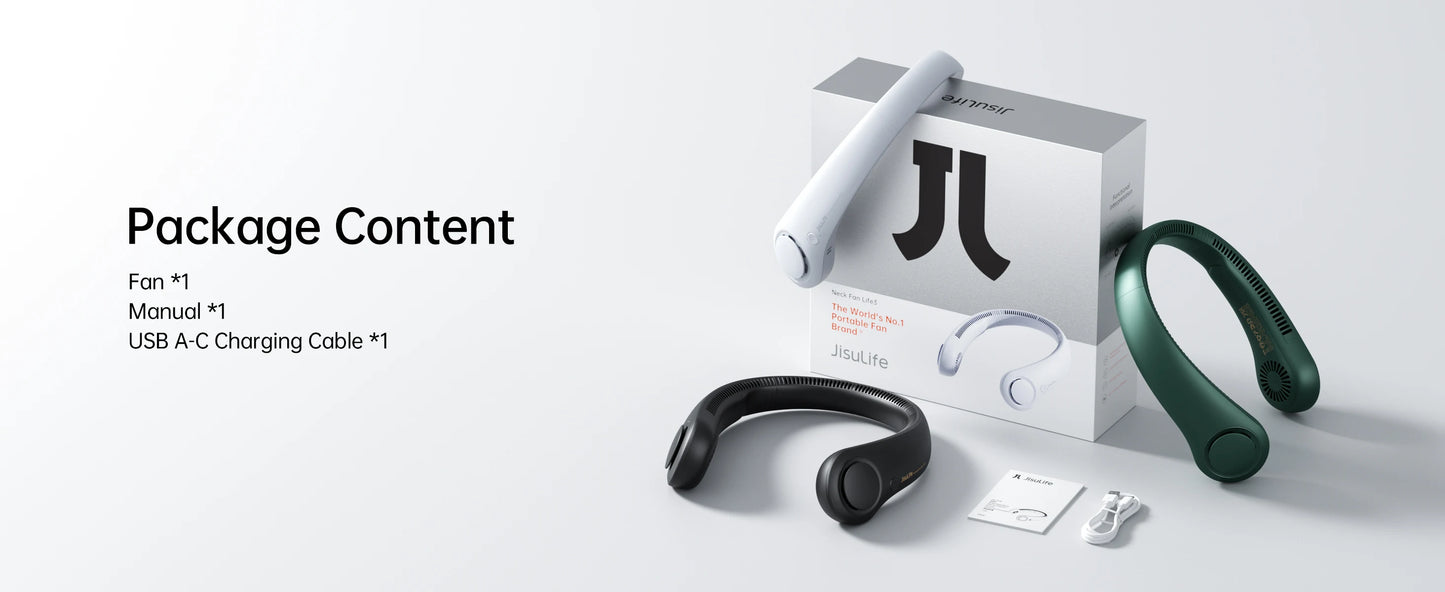 JISULIFE Portable Neck Fan – 4000mAh, 5 Speeds, Twistable Bladeless Hands-Free Neckband Fan