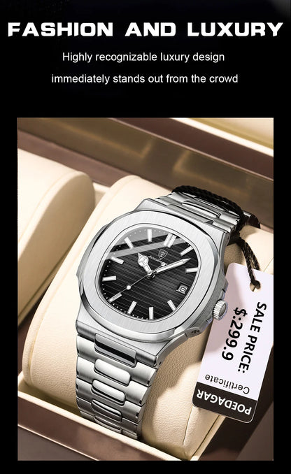 POEDAGAR Men's Luxury Sport Watch – Square Dial, Waterproof, Luminous, Date, Quartz