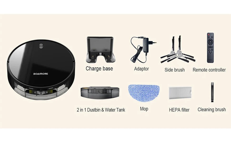 Robot Vacuum & Mop Combo – 6000PA Suction, WiFi & Voice Control, Auto-Recharge, Pet Hair | V6