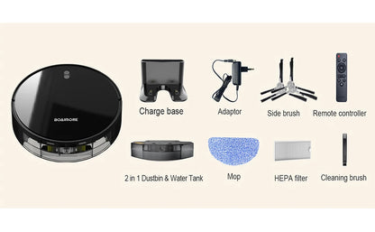 Robot Vacuum & Mop Combo – 6000PA Suction, WiFi & Voice Control, Auto-Recharge, Pet Hair | V6