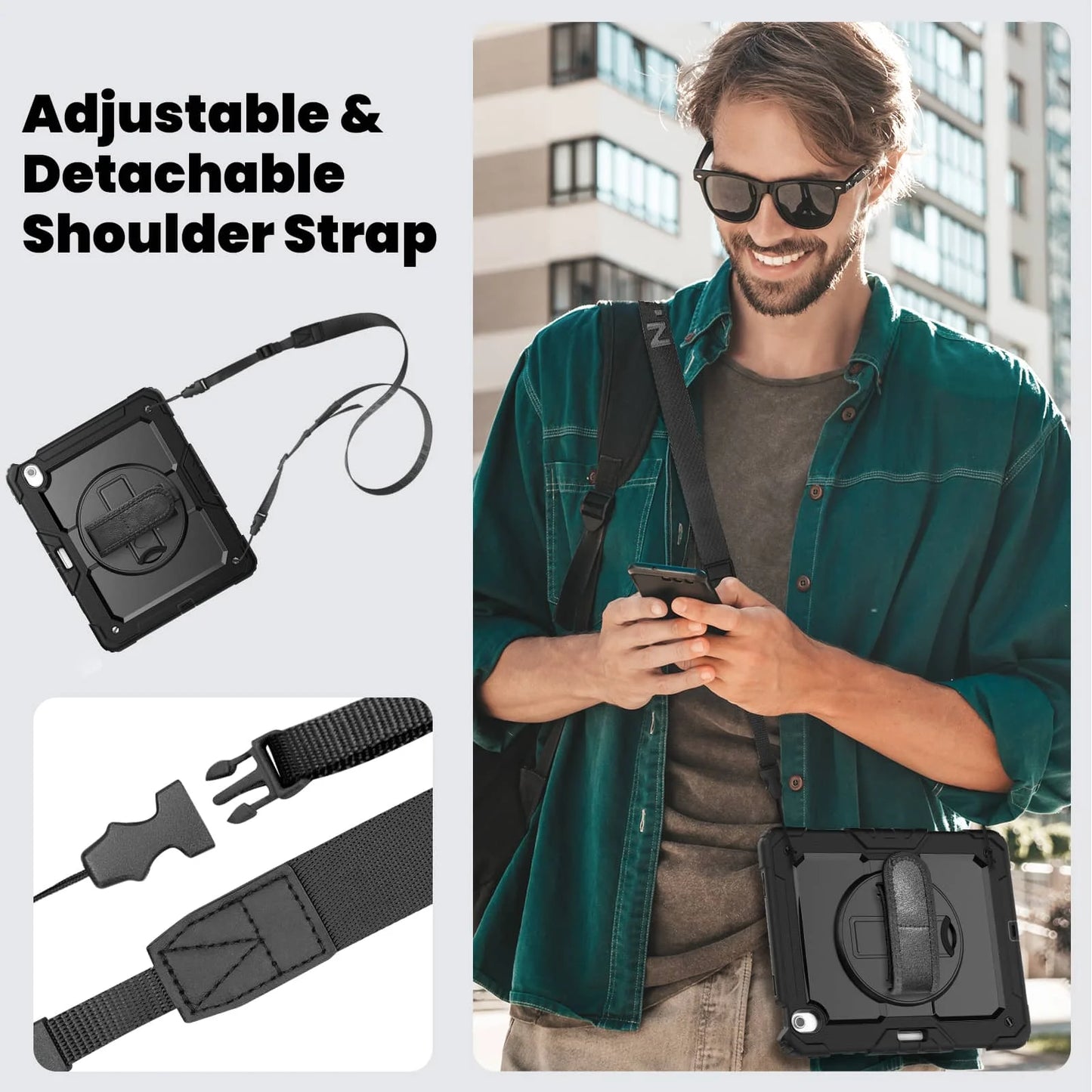 WeFor Heavy Duty iPad Case – Screen Protector, Shoulder Strap & Pencil Holder for iPad 11 A16, Air 11 & Air 13 M3 (2025)