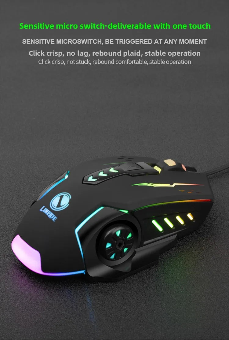 R.E.D. Shopping V7 wired mechanical gaming mouse with LED lights, ambidextrous design for laptop and desktop use