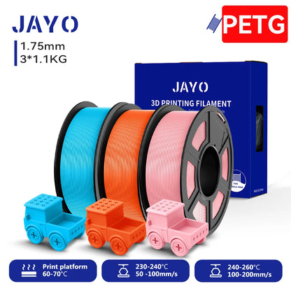 JAYO PETG/High Speed Matte PETG 3D Printing Filament 1.75MM Mix-Colors & No bubbles &Non-toxic For 3D Printer & Pen 3Rolls