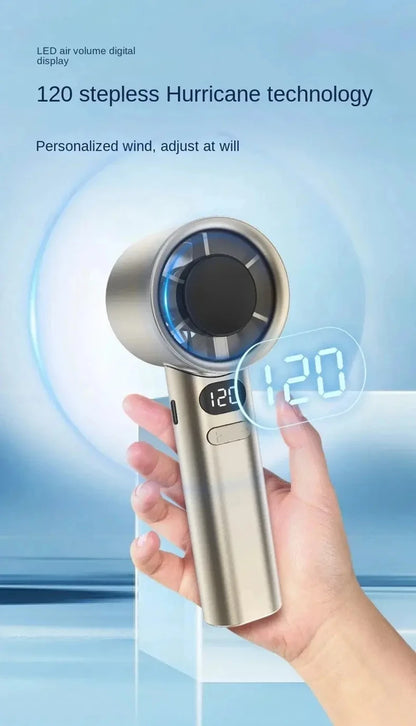 5000mAh Handheld Mini Fan – USB Rechargeable, Ice Compress Cooling, LED Display, 3 Speeds
