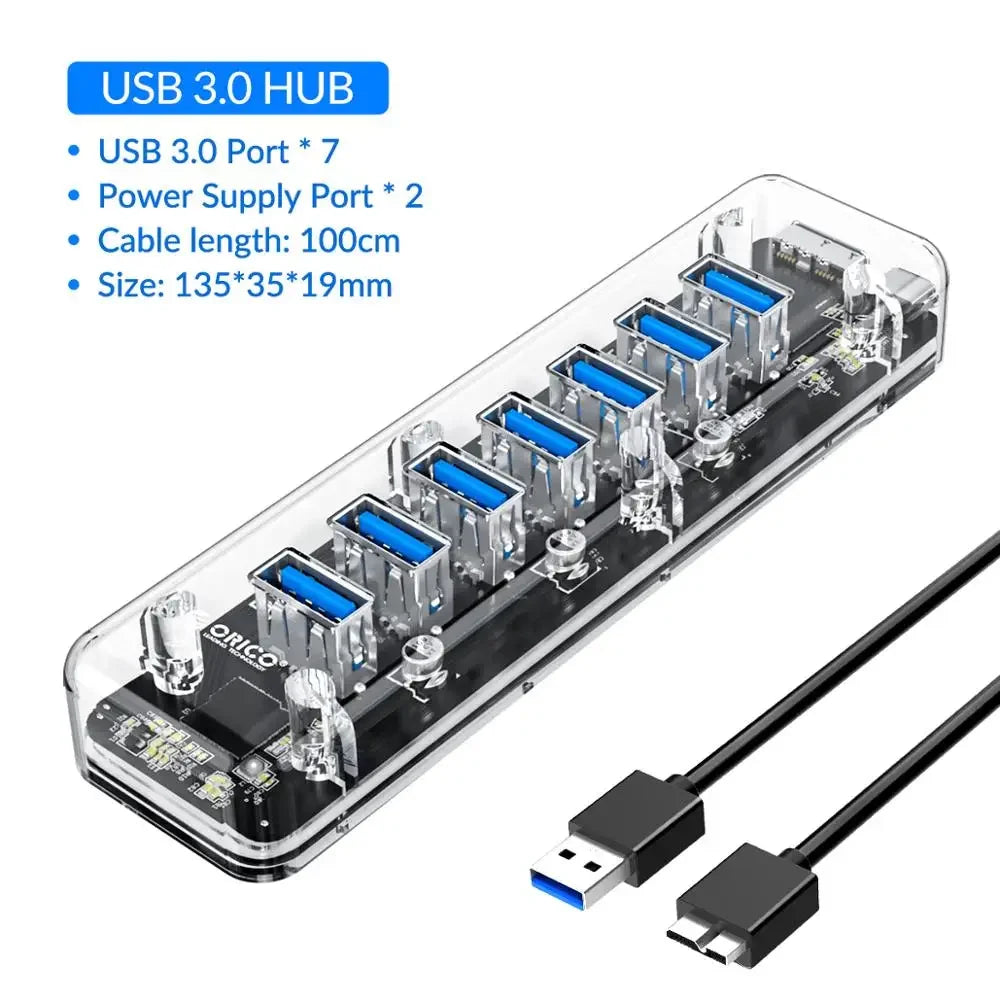 ORICO USB 3.0 Hub – 4 & 7 Port Splitter, Ultra-Slim, OTG, 5Gbps | MacBook & PC Compatible