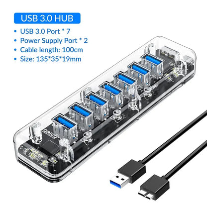ORICO USB 3.0 Hub – 4 & 7 Port Splitter, Ultra-Slim, OTG, 5Gbps | MacBook & PC Compatible