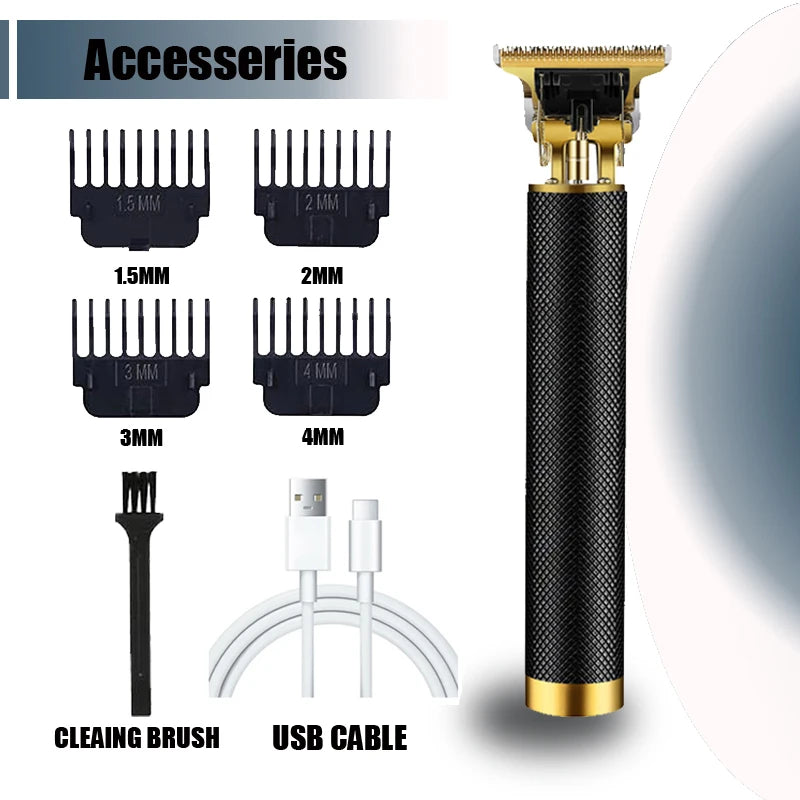 R.E.D. Shopping T9 electric hair trimmer with USB charging, professional 0mm bald fade clipper for precise hair grooming.
