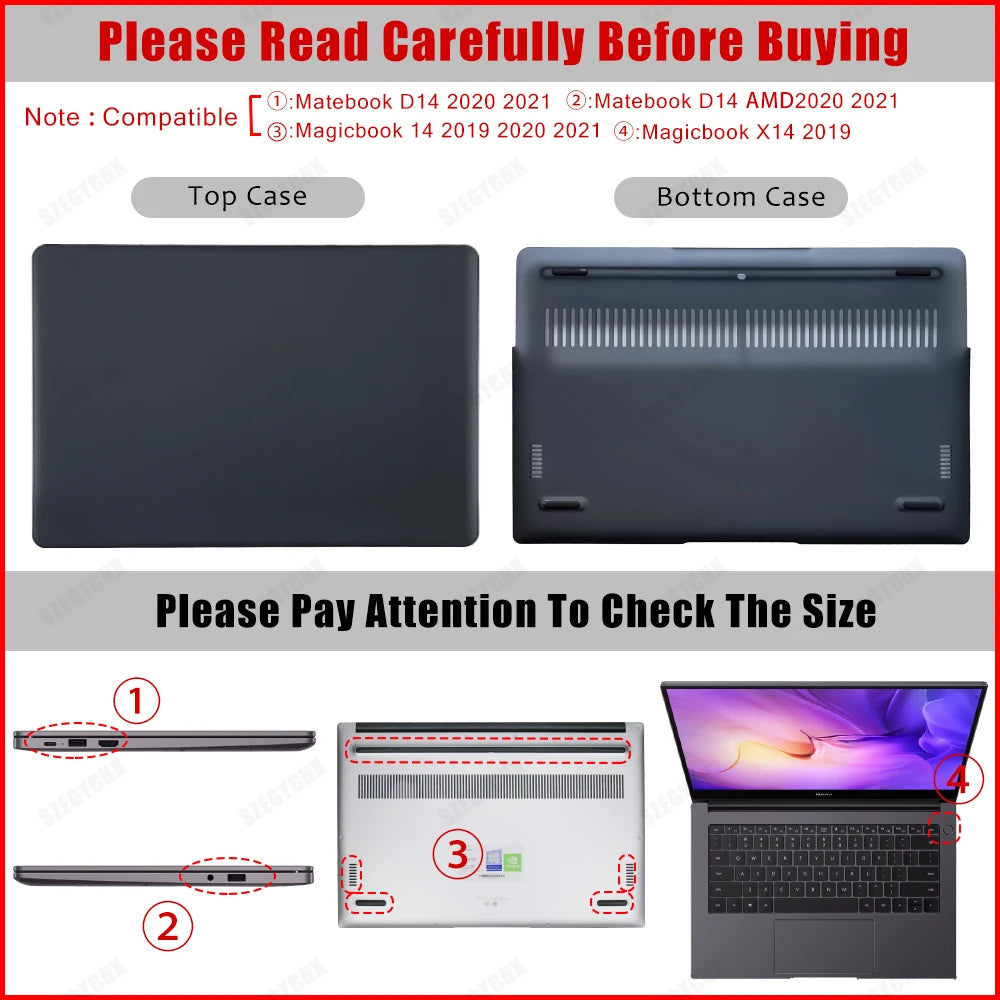 Huawei Matebook Laptop Case — D14/D15/X Pro/14/13, Honor MagicBook 14 (2020–2021)