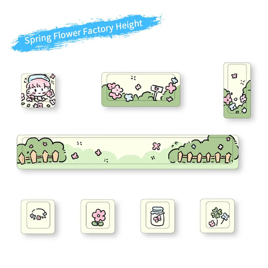 GGBEE Cute Theme Artisan Keycaps – 8pcs, 5-Side Dye-Sub, Cherry Profile, 4 Colors