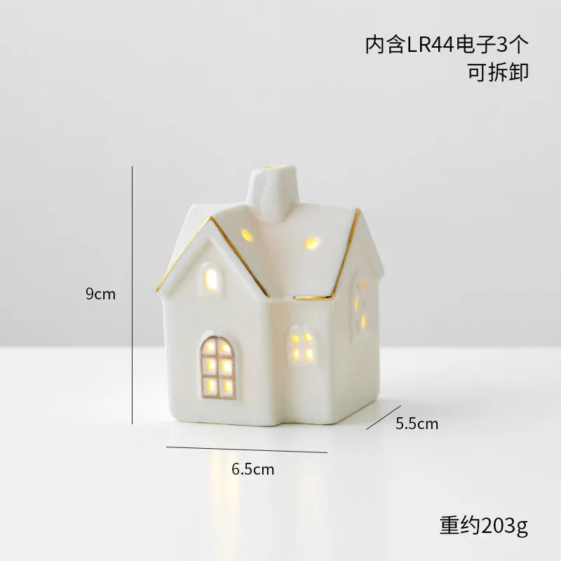 Christmas luminous snow house ceramic ornament with LED lighting, ideal for tabletop holiday home decor from R.E.D. Shopping