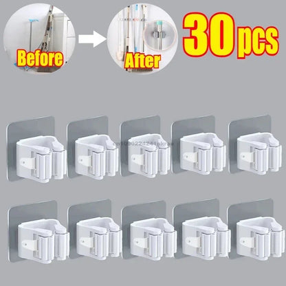 Self-Adhesive Mop & Broom Holder | Wall Mounted No-Drill Storage Hook