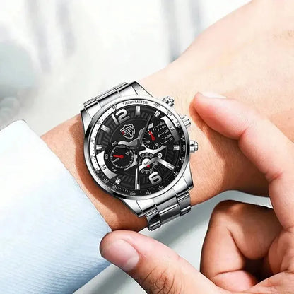 DEYROS 5-piece men's jewelry gift set with quartz watch, necklace, and bracelet featuring calendar display, from R.E.D. Shopping.